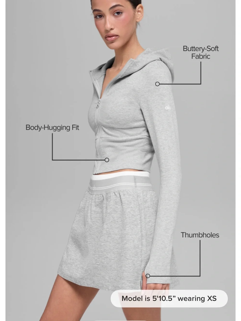 ALO Yoga Light Heather Gray Cropped Zip Hoodie